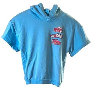 Disney Pixar Cars Boys Lightning McQueen Blue Short Sleeve Pullover Hoodie Sz 7